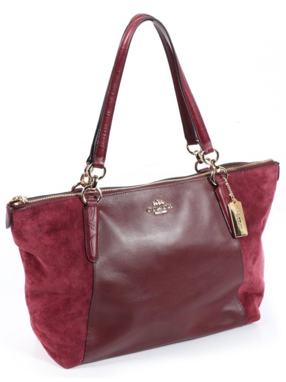 COACH AVA TOTE IN BURGUNDY LEATHER & SUEDE BAG F57246